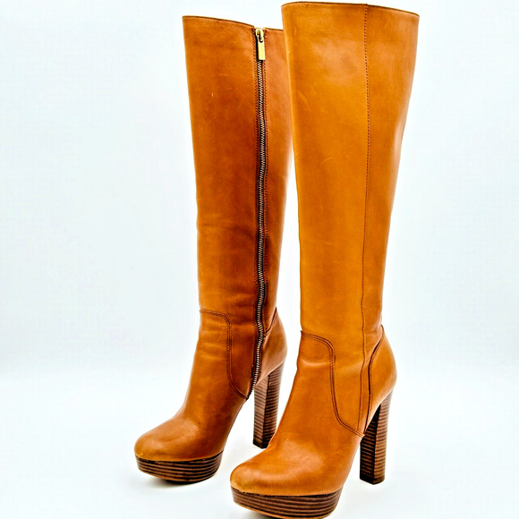 Michael Michael Kors Womens Size 6.5 Brown Leather Zip Platform Knee High Boots - Picture 1 of 12